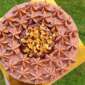 Chocolate Walnut Caramel Crunch Cake
